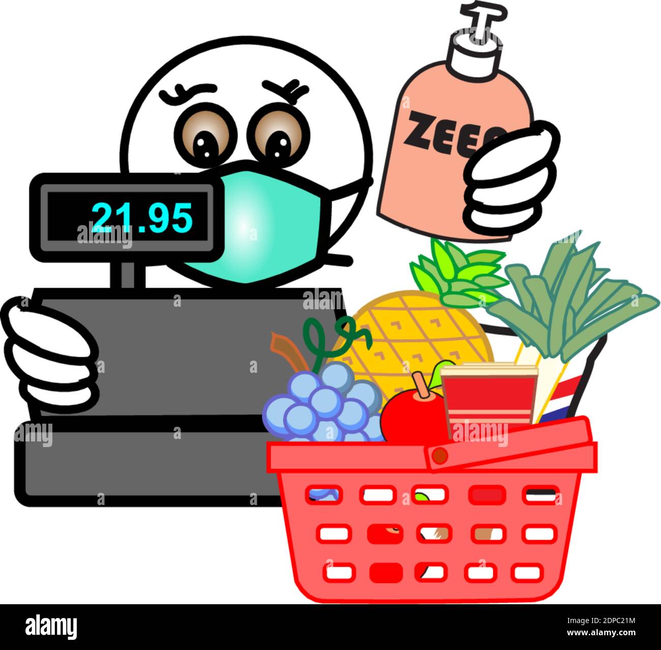 Store checkout worker sales at supermarket in Corona time Stock Vector