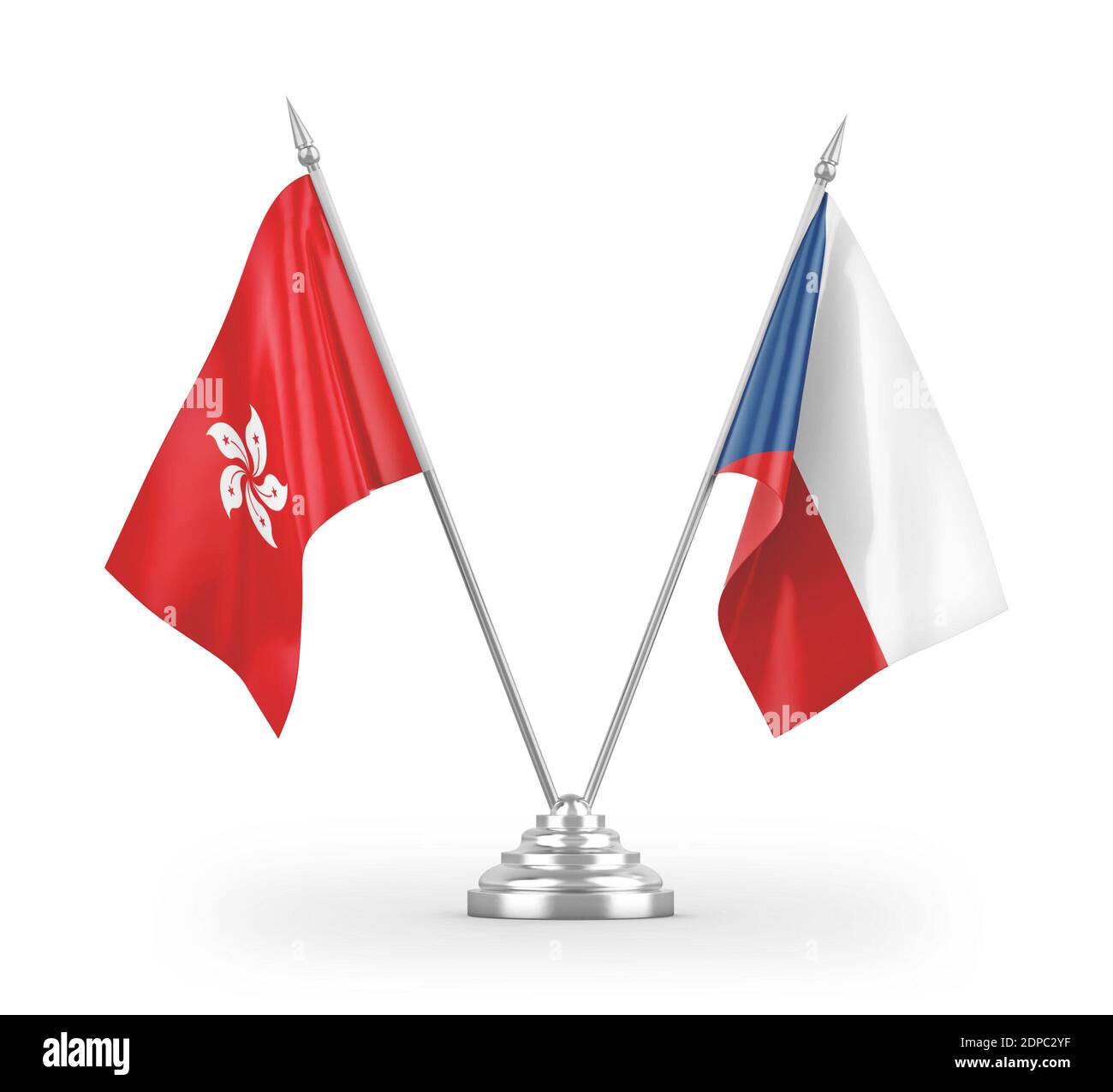 Czech and Hong Kong table flags isolated on white 3D rendering Stock Photo