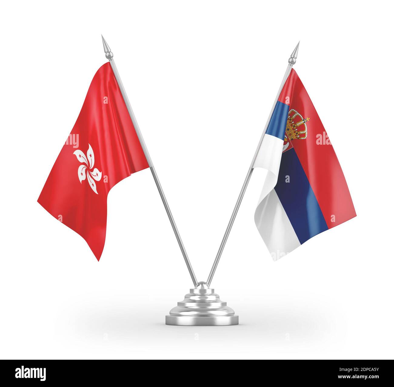 Serbia and Hong Kong table flags isolated on white 3D rendering Stock Photo