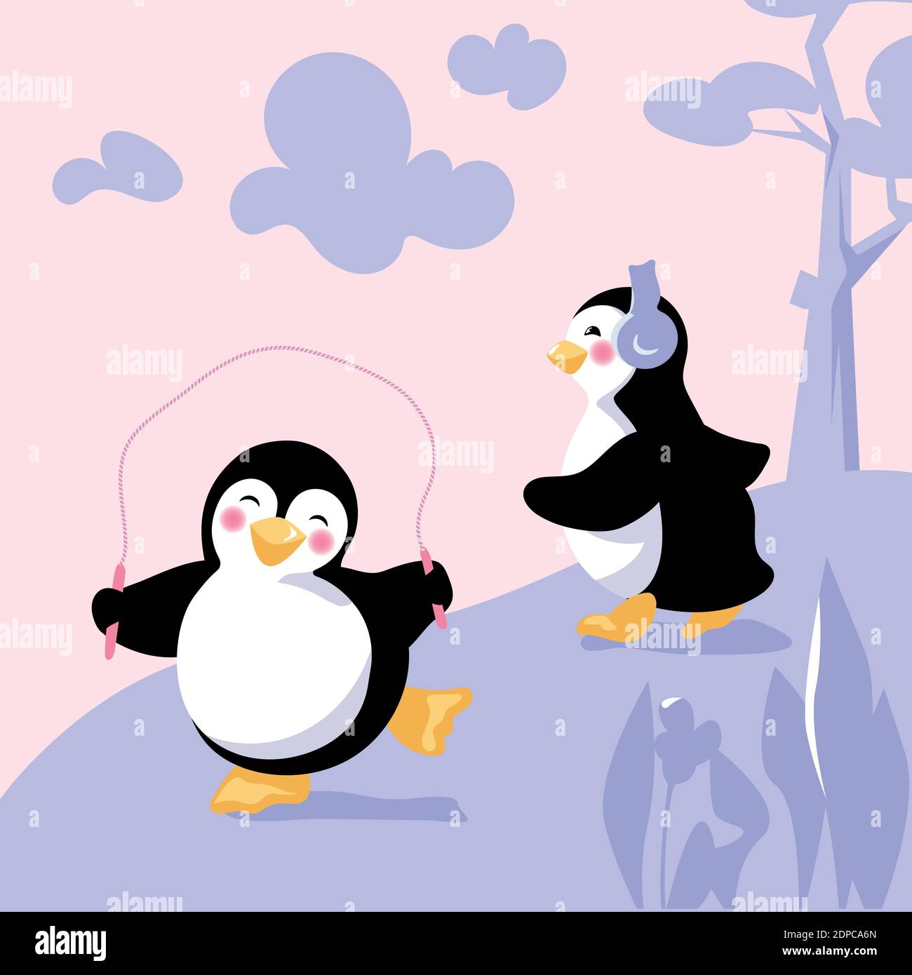 Friendly Penguins Have Hop Run Training Outdoors Stock Vector