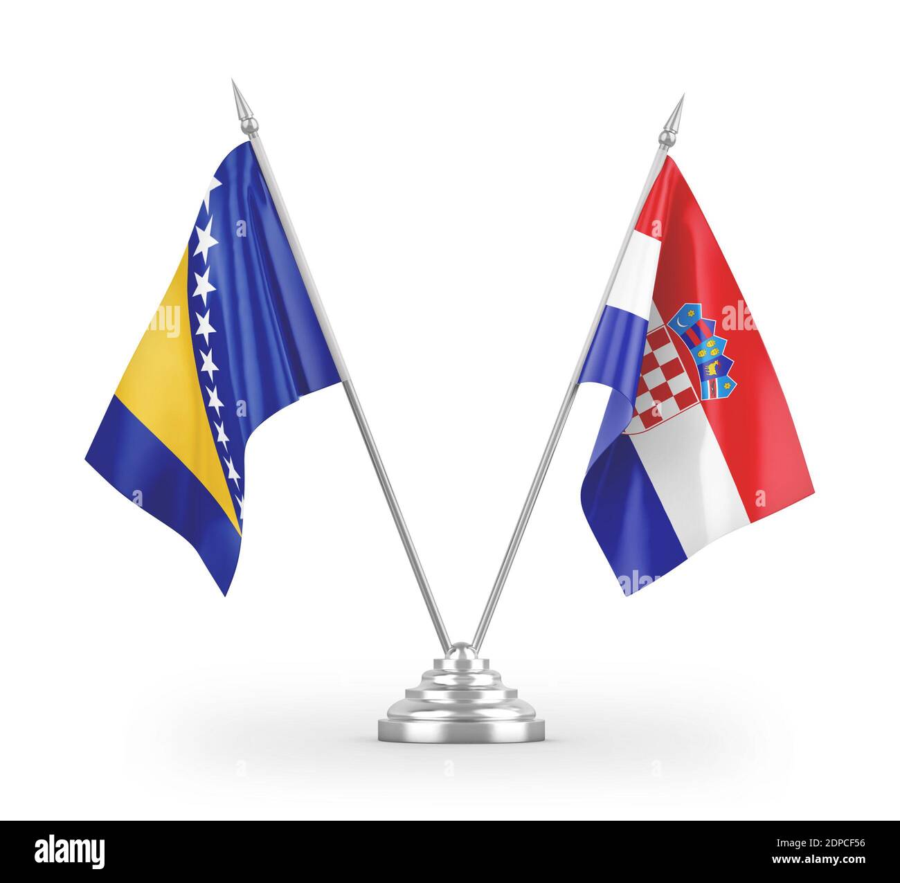 Croatia and Bosnia and Herzegovina table flags isolated on white 3D rendering Stock Photo