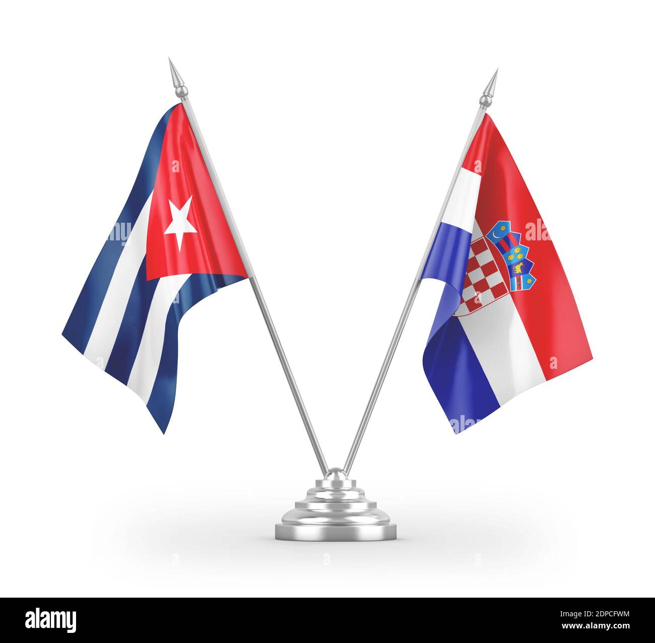 Croatia and Cuba table flags isolated on white 3D rendering Stock Photo