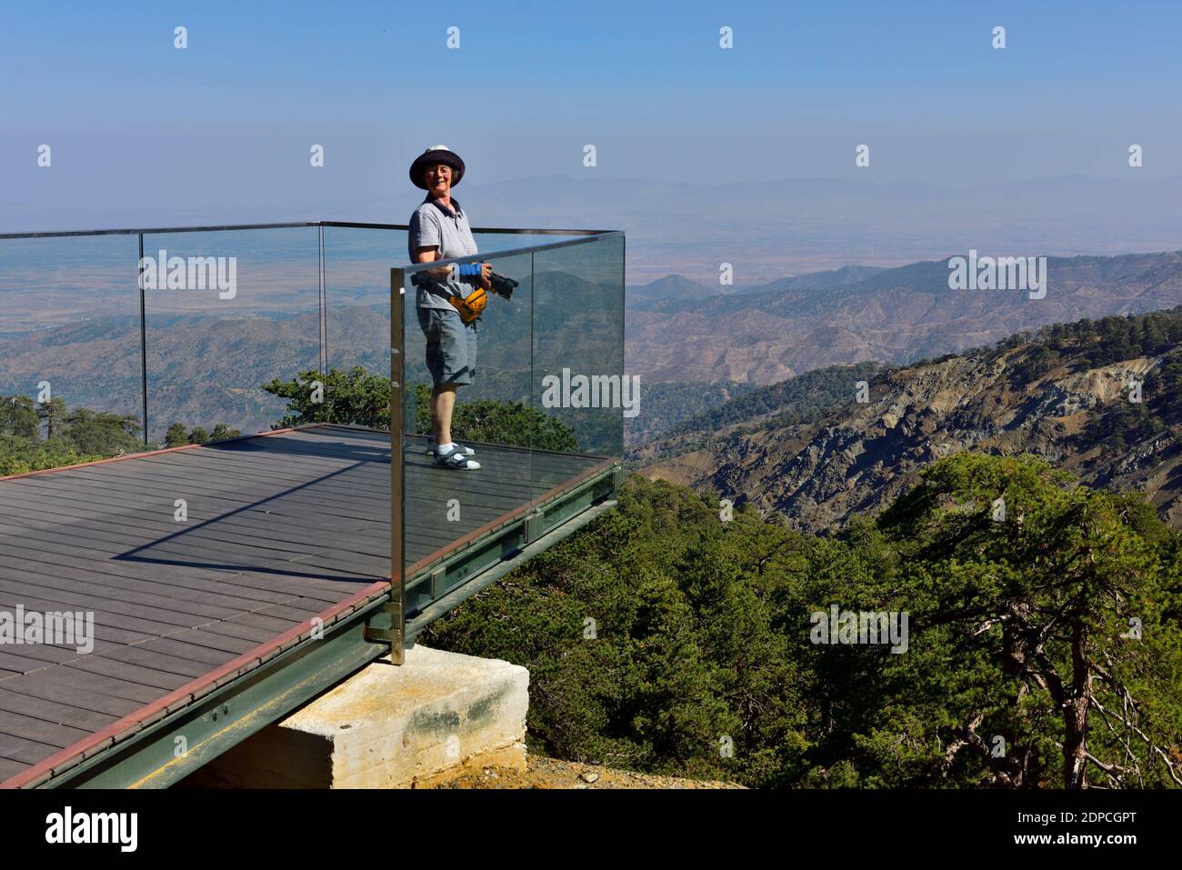 Suspended viewpoint (Northwest view point) looking out on range of Troodos mountains on way to Mount Olympus, Cyprus Stock Photo