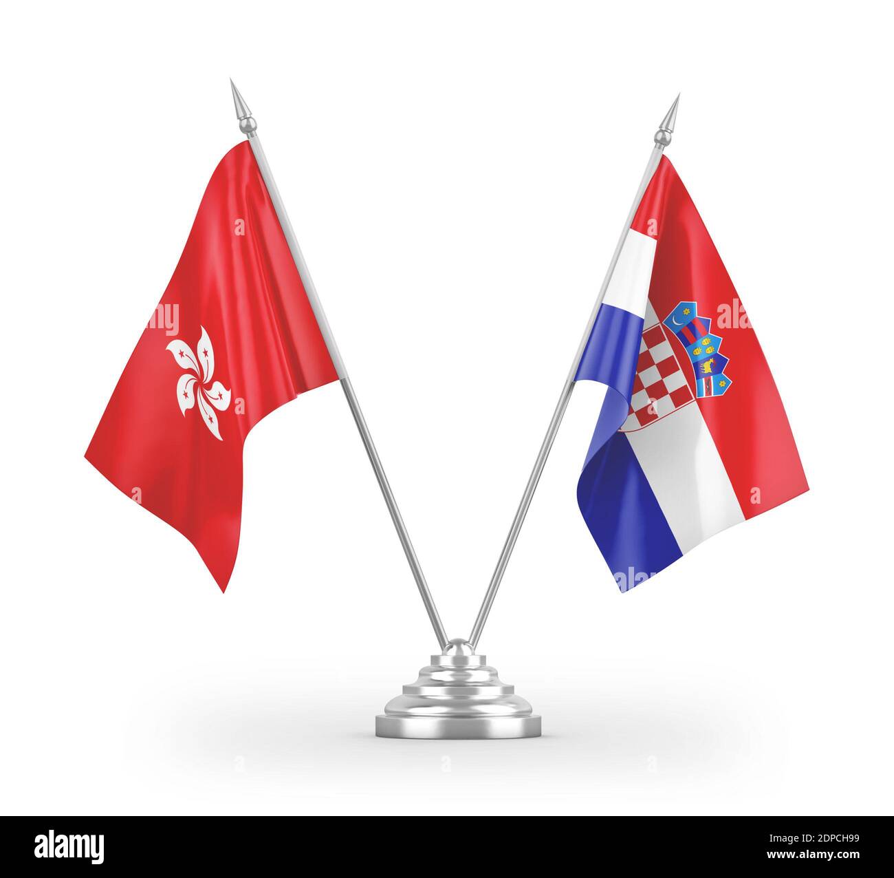 Croatia and Hong Kong table flags isolated on white 3D rendering Stock Photo
