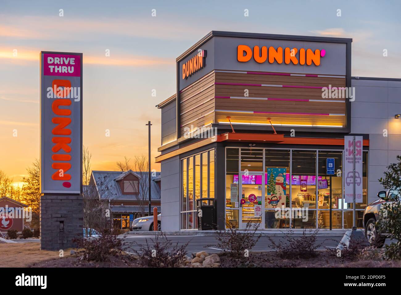 Dunkin' (formerly Dunkin' Donuts) coffee and donut shop in Snellville, Georgia, just east of Atlanta on Highway 78. (USA) Stock Photo