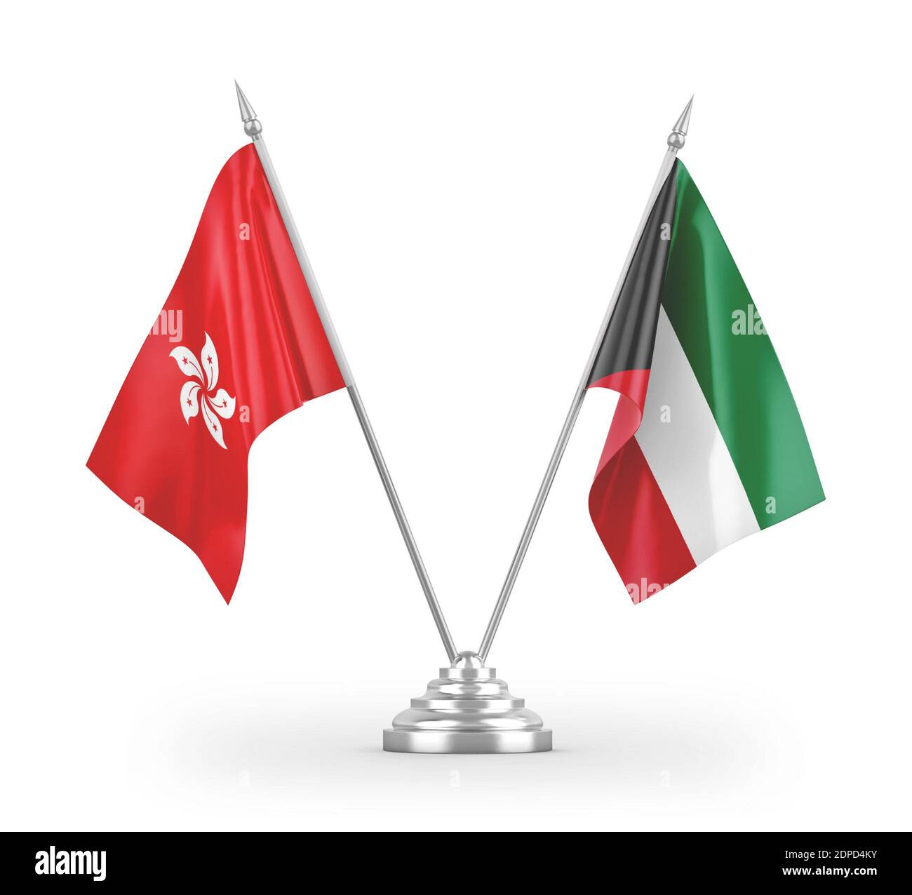 Kuwait and Hong Kong table flags isolated on white 3D rendering Stock Photo