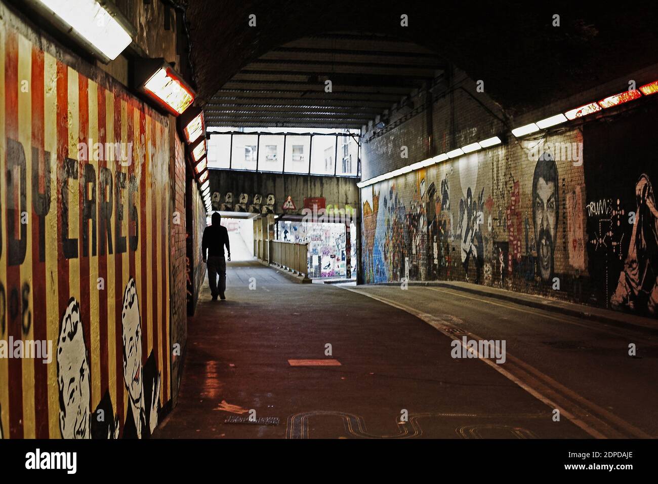 GREAT BRITAIN / London/ Street Art / A subway painted by stencil artists at a giant new exhibition space created by famed graffiti artist Banksy,in Lo Stock Photo