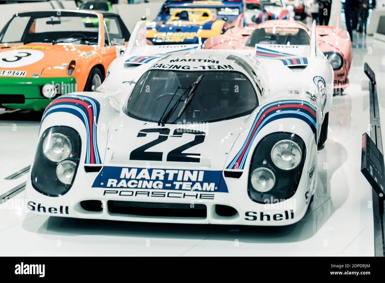 STUTTGART, Germany 6 March 2020: The Porsche 917 KH Coupe №22 1971 in Porsche Museum. Le Mans winner in Martini Racing livery Stock Photo