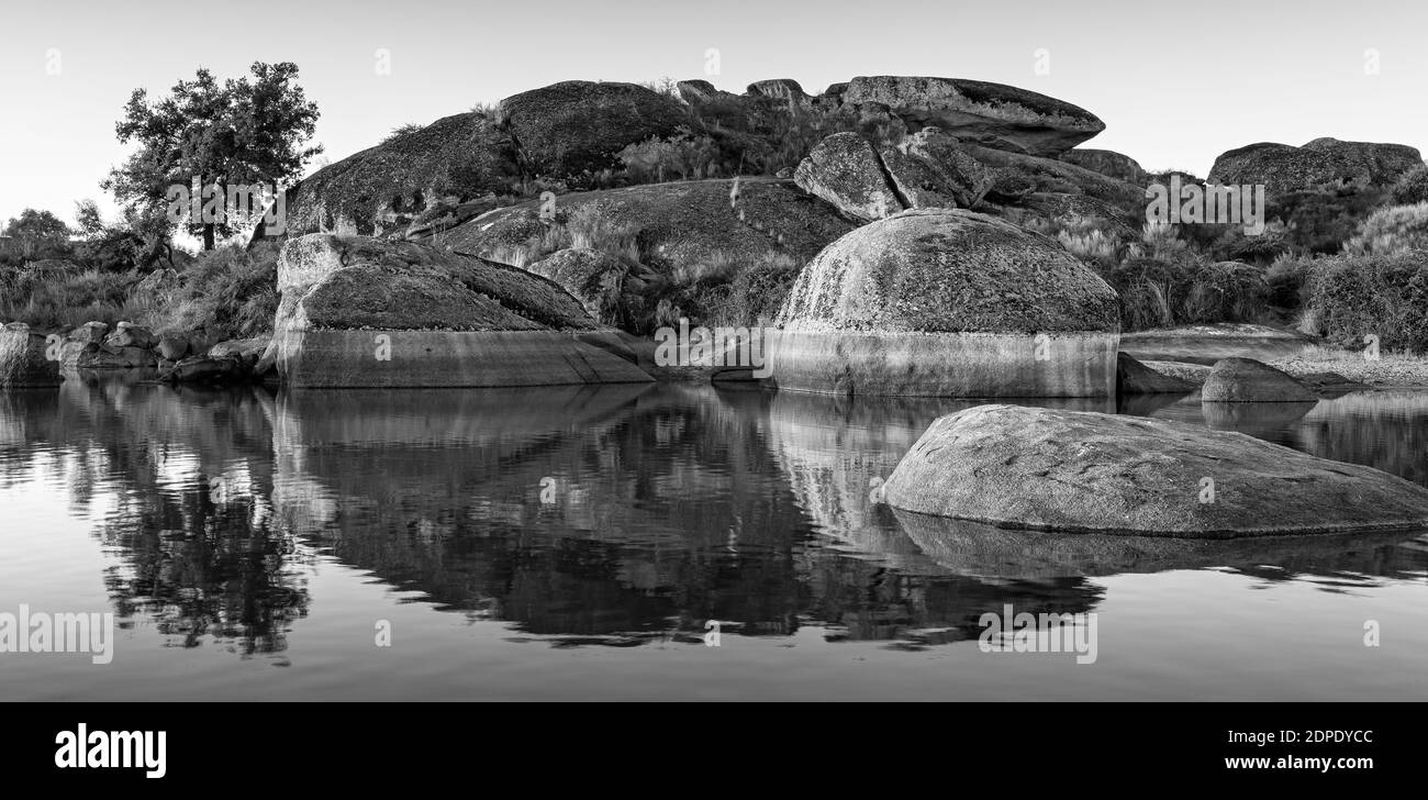 A grayscale shot  the natural area of Marruecos, Spain Stock Photo