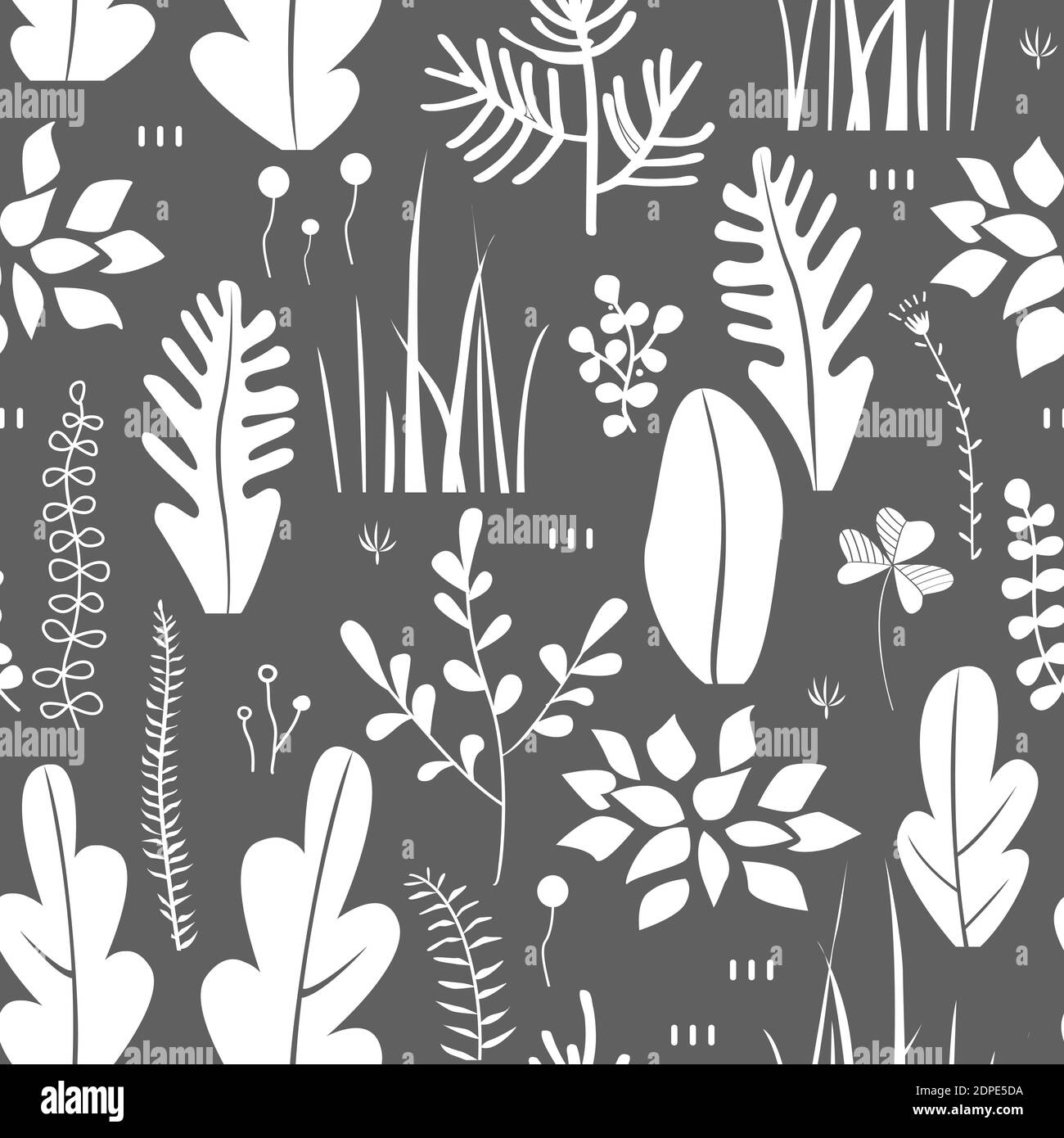 Vector seamless pattern, floral doodling design. Hand draw flowers and leafs. Black and white doodle background Stock Vector
