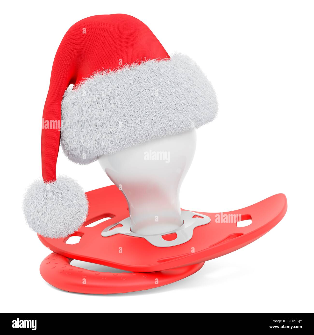 Baby pacifier with Santa Claus Christmas hat. 3D rendering isolated on ...