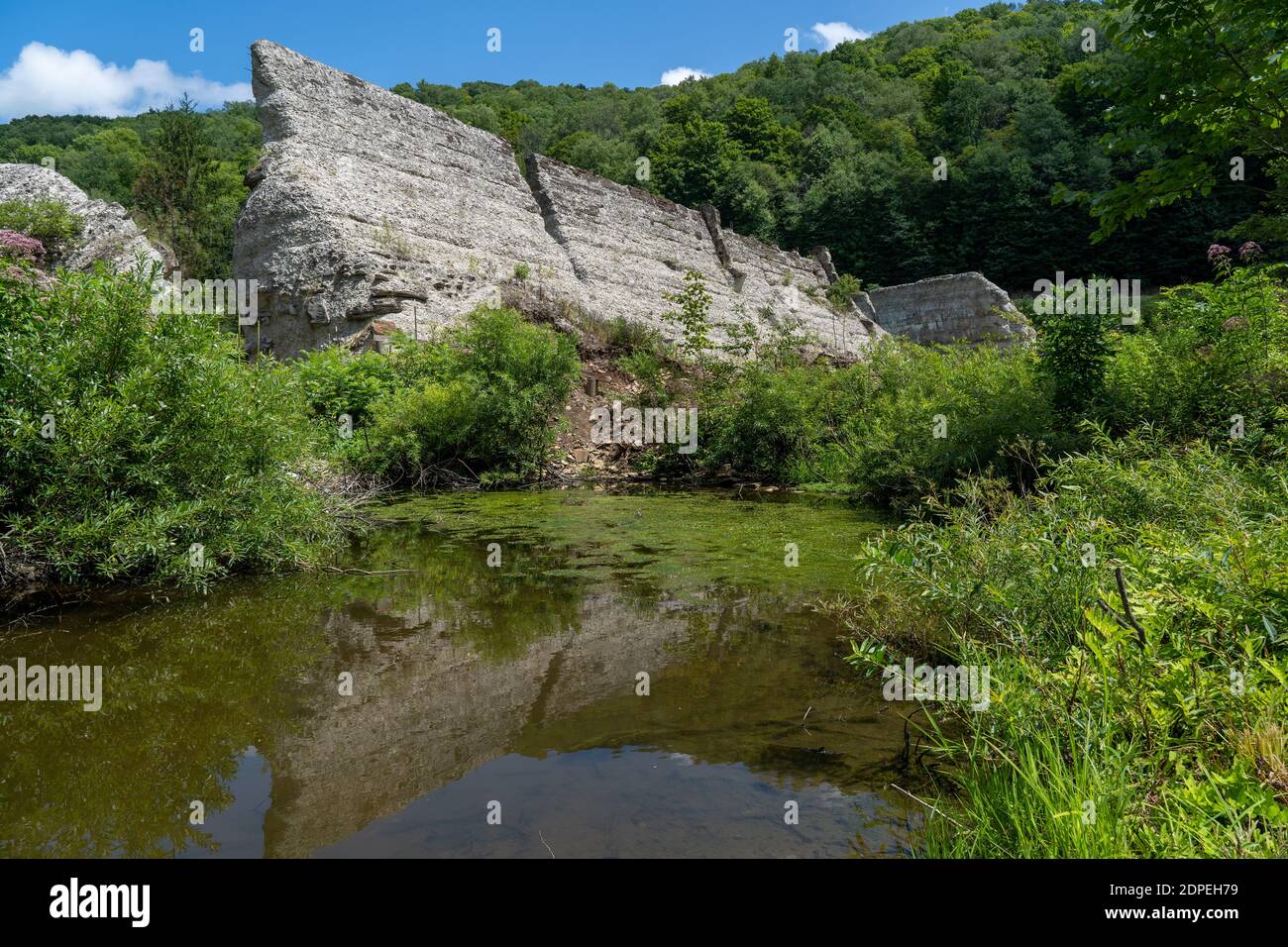 The broken remains of the Austin Dam failure in Austin, Pennsylvania