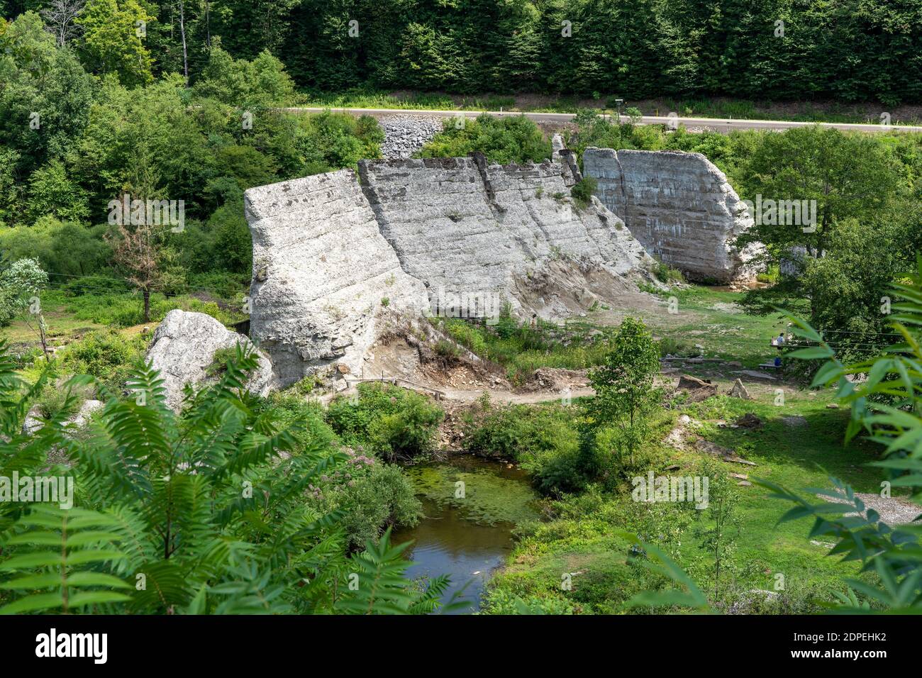 The broken remains of the Austin Dam failure in Austin, Pennsylvania