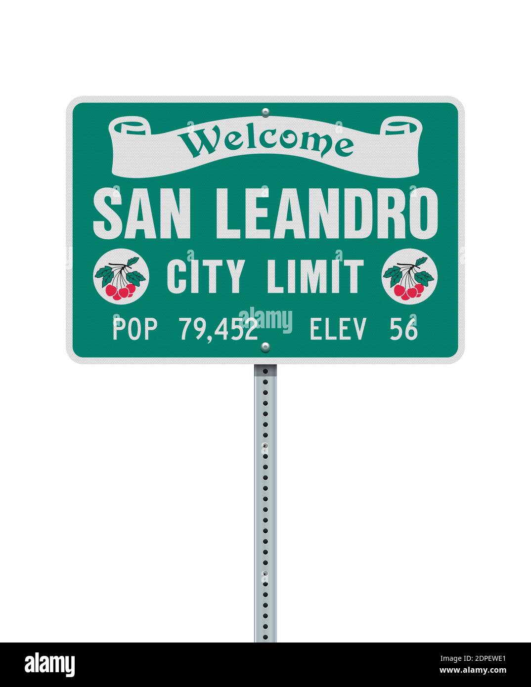 Vector illustration of the Welcome to San Leandro City Limit green road sign Stock Vector