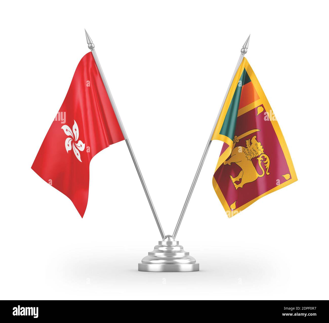 Sri Lanka and Hong Kong table flags isolated on white 3D rendering Stock Photo