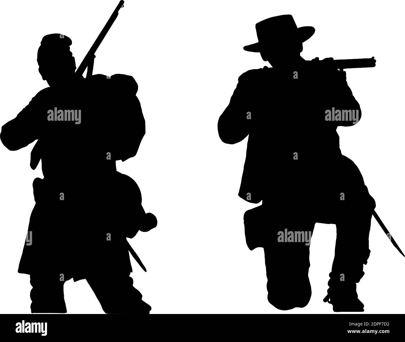 American Civil war soldiers silhouettes in black on white background Stock Vector