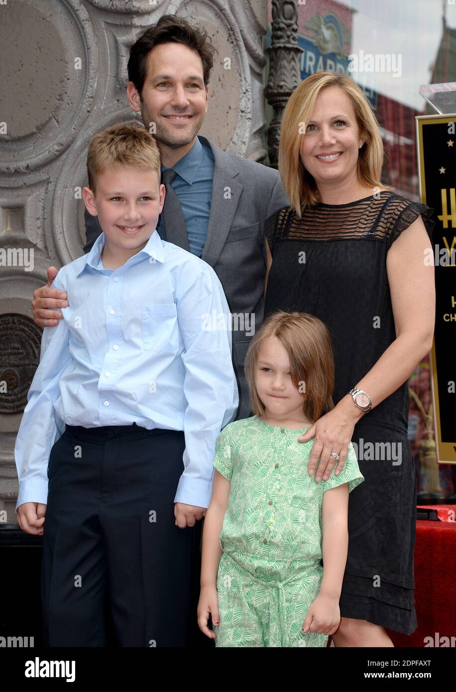 Paul Rudd, posing with his wife Julie Yaeger, his daughter Darby Rudd and  his son Jack Sullivan Rudd, is honored with the 2,554th star on the  Hollywood Walk of Fame in front