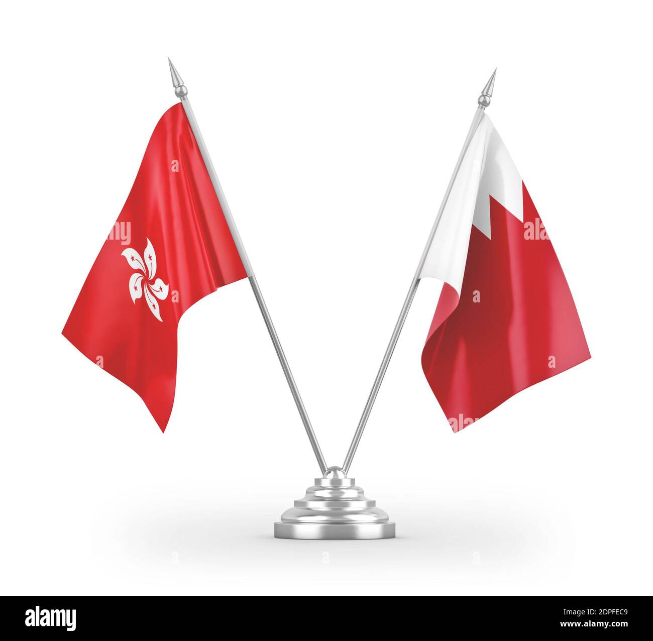 Bahrain and Hong Kong table flags isolated on white 3D rendering Stock Photo