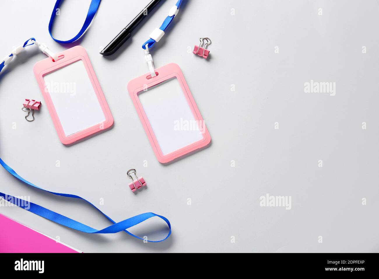 Blank badges and stationery on white background Stock Photo - Alamy