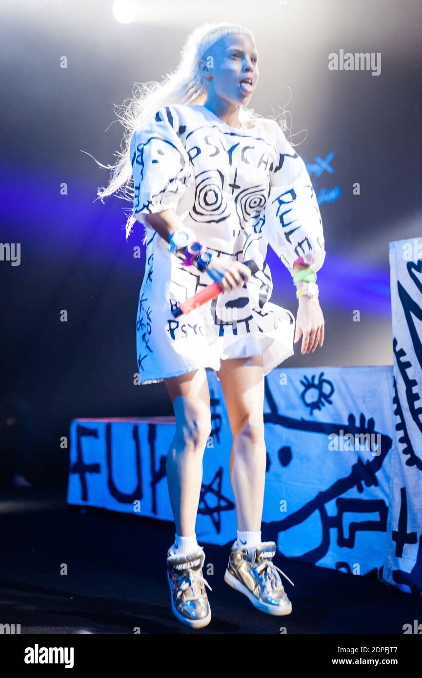 Yolandi Visser of the South African rap-rave group Die Antwoord performs live on stage at Montreux Jazz Festival in Montreux, Switzerland, on July 6, 2015. Photo by Julien Zannoni/APS-Medias/ABACAPRESS.COM Stock Photo