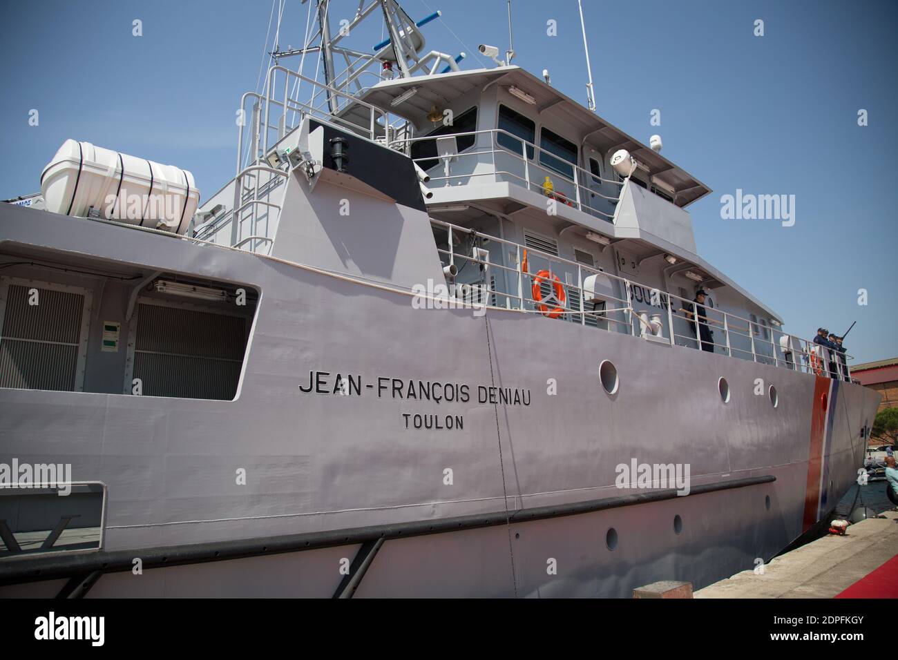 The French customs' new patrol boat 'Jean-Francois Deniau' is moored in the  harbor of La Seyne-sur-Mer, southern France on July 7, 2015. Besides  surveillance and rescue, the boat's mission will be to