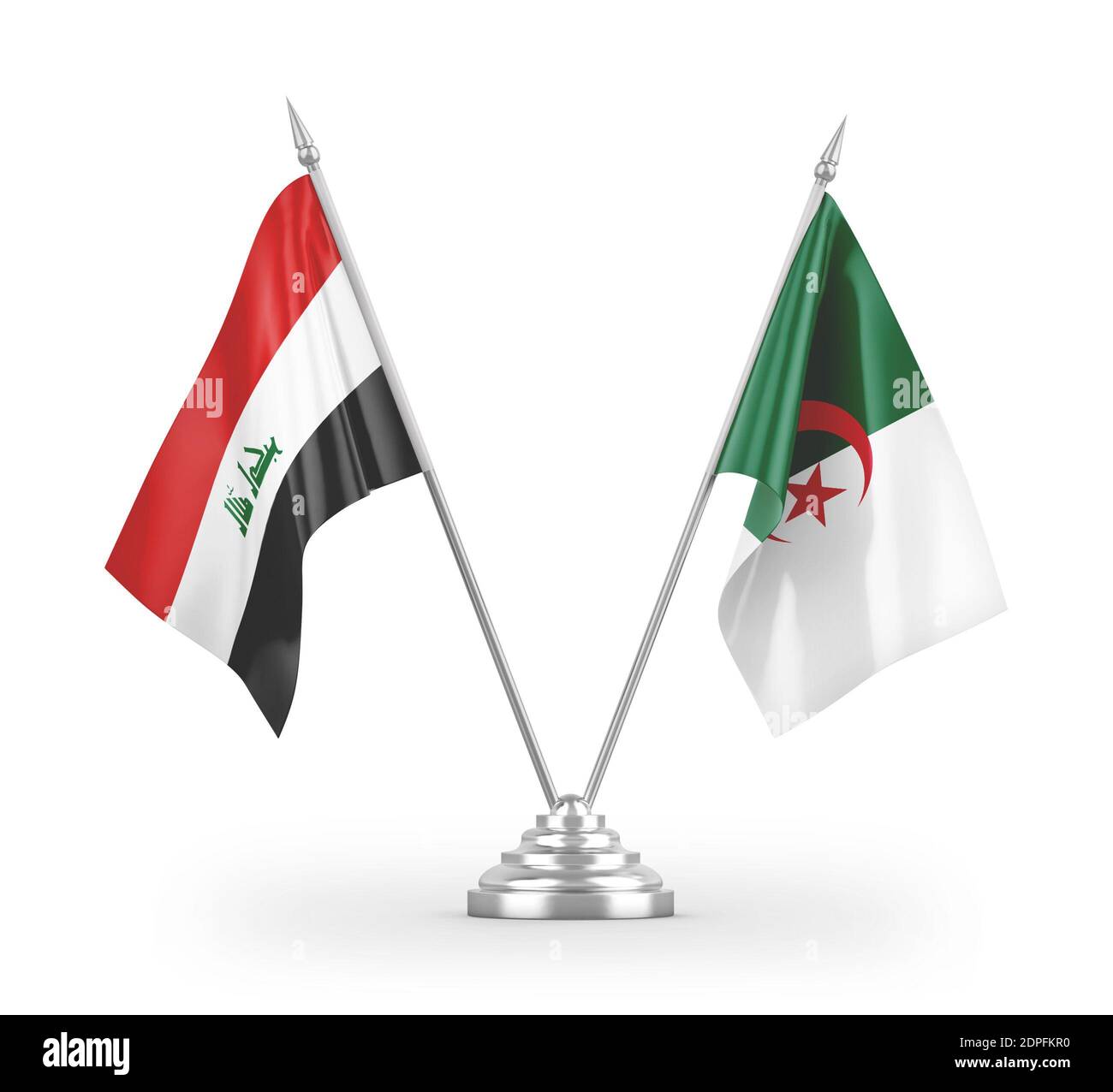 Algeria and Iraq table flags isolated on white 3D rendering Stock Photo