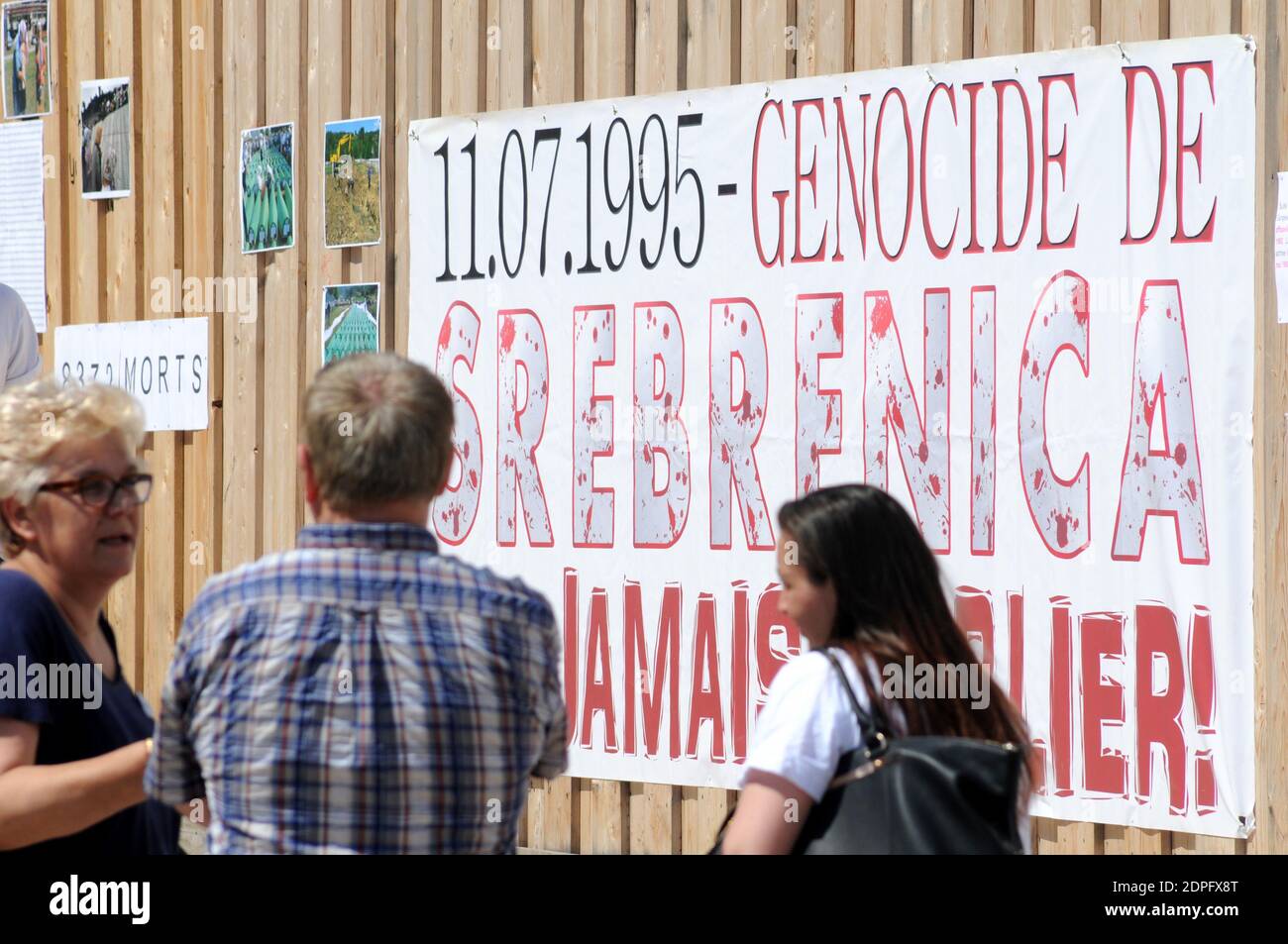 Commemorating the 20th anniversary of Srebrenica massacre in Paris, France, on July 11, 2015. Saturday's rally marks the 20th anniversary of the murders of some 8,000 Bosnian men and boys by Serb paramilitaries during war in the former Yugoslavia. Photo by Alain Apaydin/ABACAPRESS.COM Stock Photo