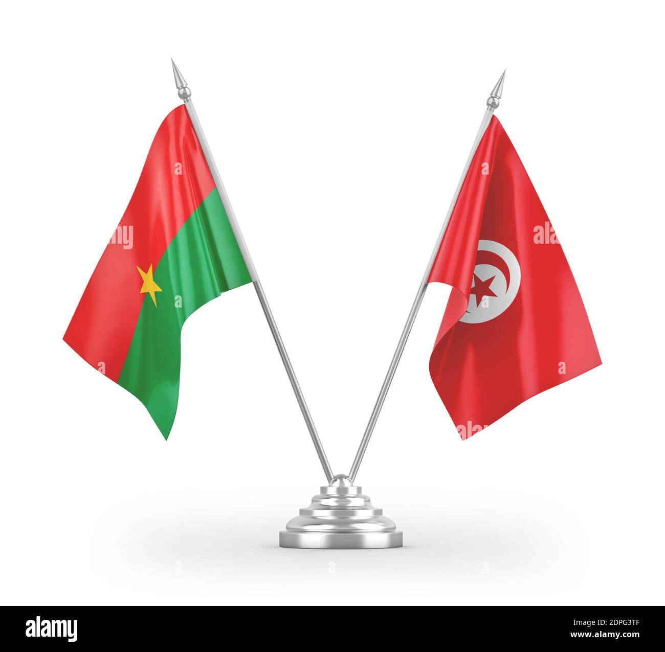 Tunisia and Burkina Faso table flags isolated on white 3D rendering ...