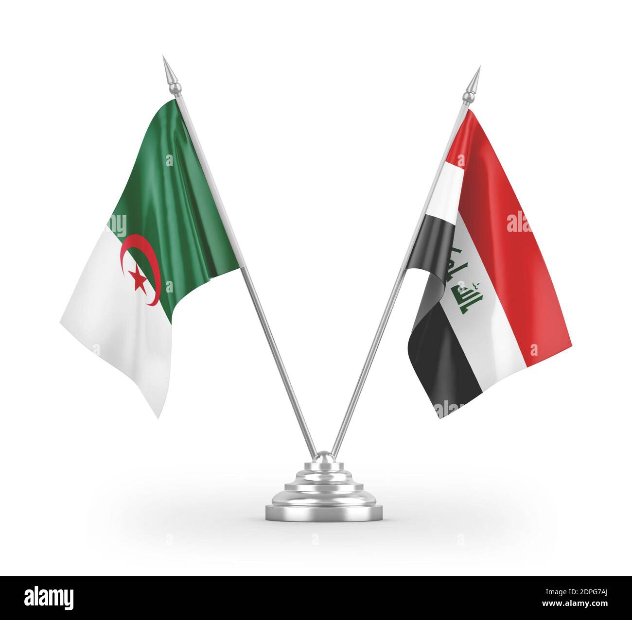 Iraq and Algeria table flags isolated on white 3D rendering Stock Photo