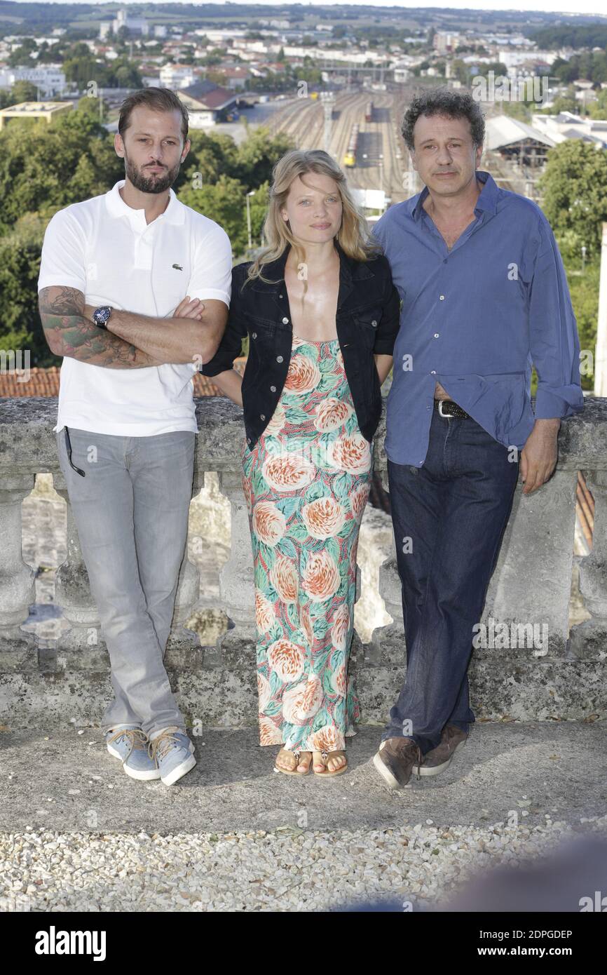 Nicolas Duvauchelle, Melanie Thierry and Emmanuel Finkiel posing for the  photocall of 'Je ne suis pas un salaud' during the 8th Angouleme Film  Festival in Angouleme, France on August 26, 2015. Photo