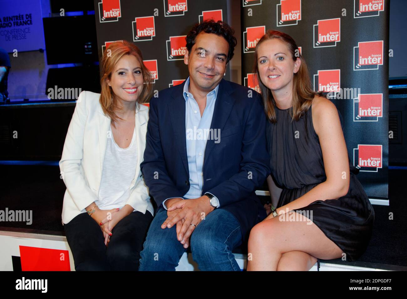 Léa Salamé, Charline Vanhoenacker, Patrick Cohen attending Radio France  radio station annual press conference in Paris, France, August 26, 2015.  Photo by Alban Wyters/ABACAPRESS.COM Stock Photo - Alamy