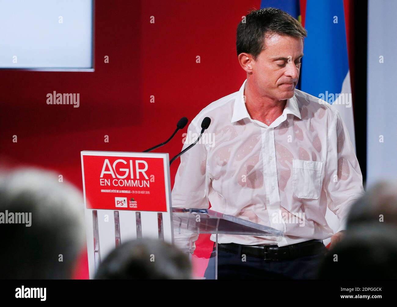 PM Manuel Valls delivers his speech on the closing day of the Socialist  Party Summer Conferences (