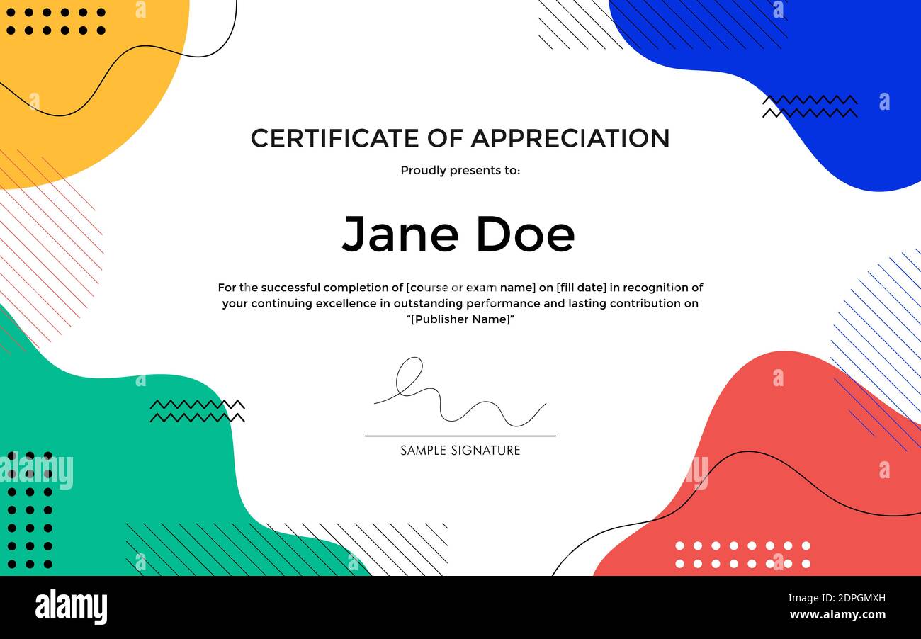 Certificate of Appreciation template with abstract geometric memphis style design. Stock Vector