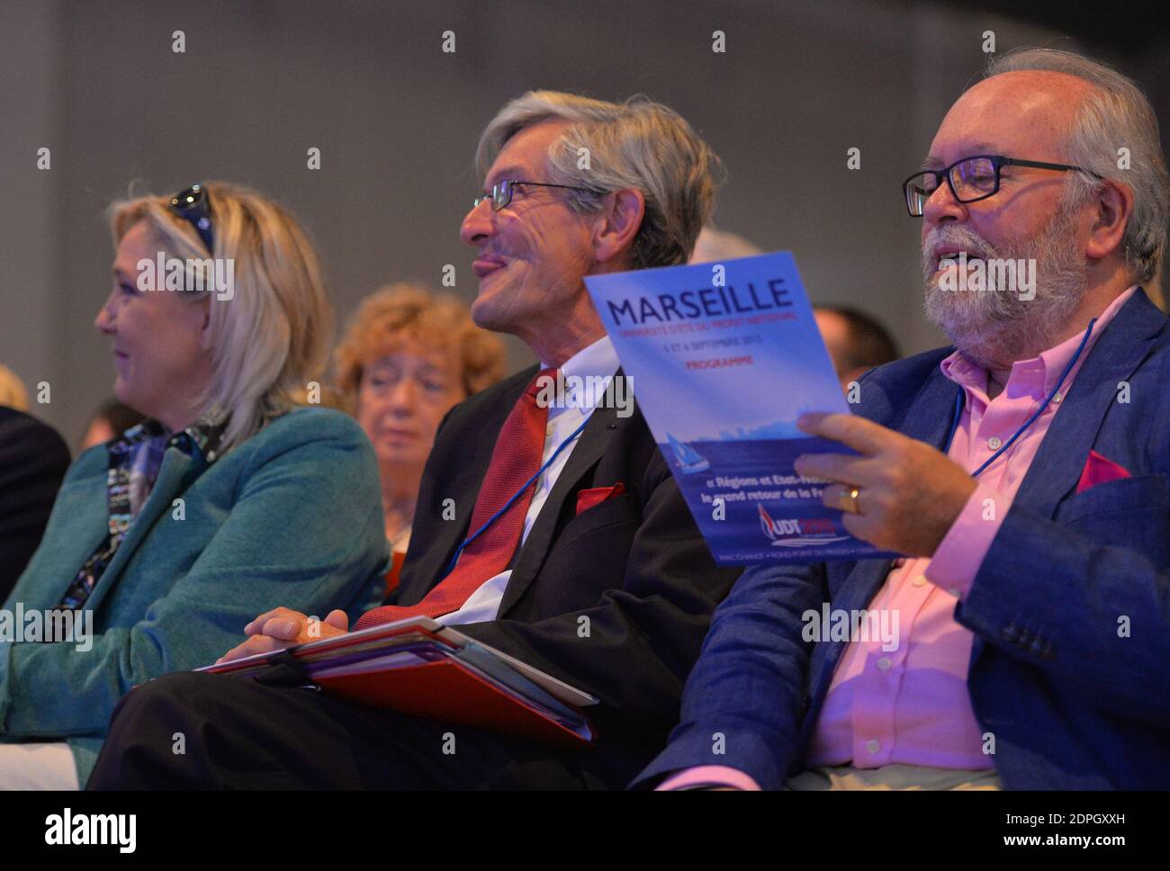 French far-right party Front National (FN) president Marine Le Pen on day  one of the FN's annual summer university held at Palais de l'Europe, Parc  Chanot, in Marseille, southern France on September