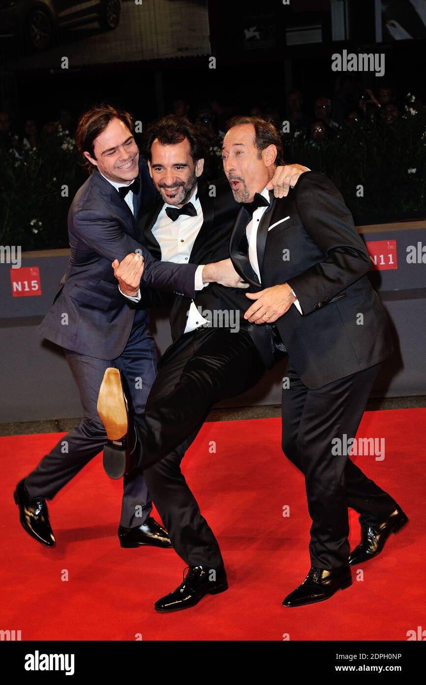 Peter Lanzani, Pablo Trapero and Guillermo Francella attending the premiere for the film El Clan as part of the 72nd Venice International Film Festival (Mostra) in Venice, Italy, on September 6, 2015. Photo by Aurore Marechal/ABACAPRESS.COM Stock Photo