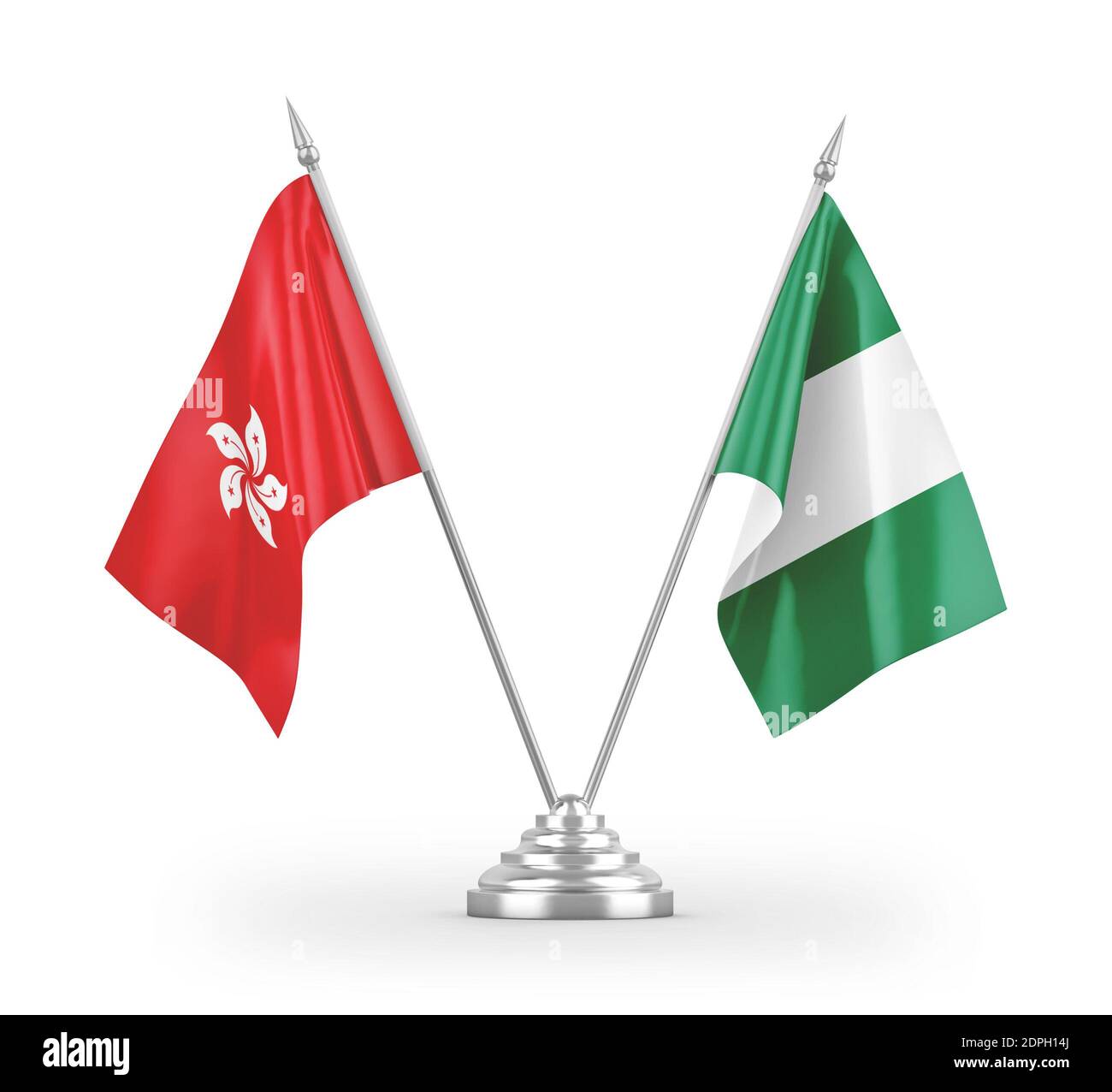 Nigeria and Hong Kong table flags isolated on white 3D rendering Stock Photo