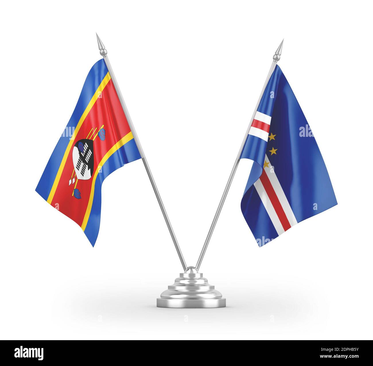 Cabo Verde and Eswatini Swaziland table flags isolated on white 3D ...