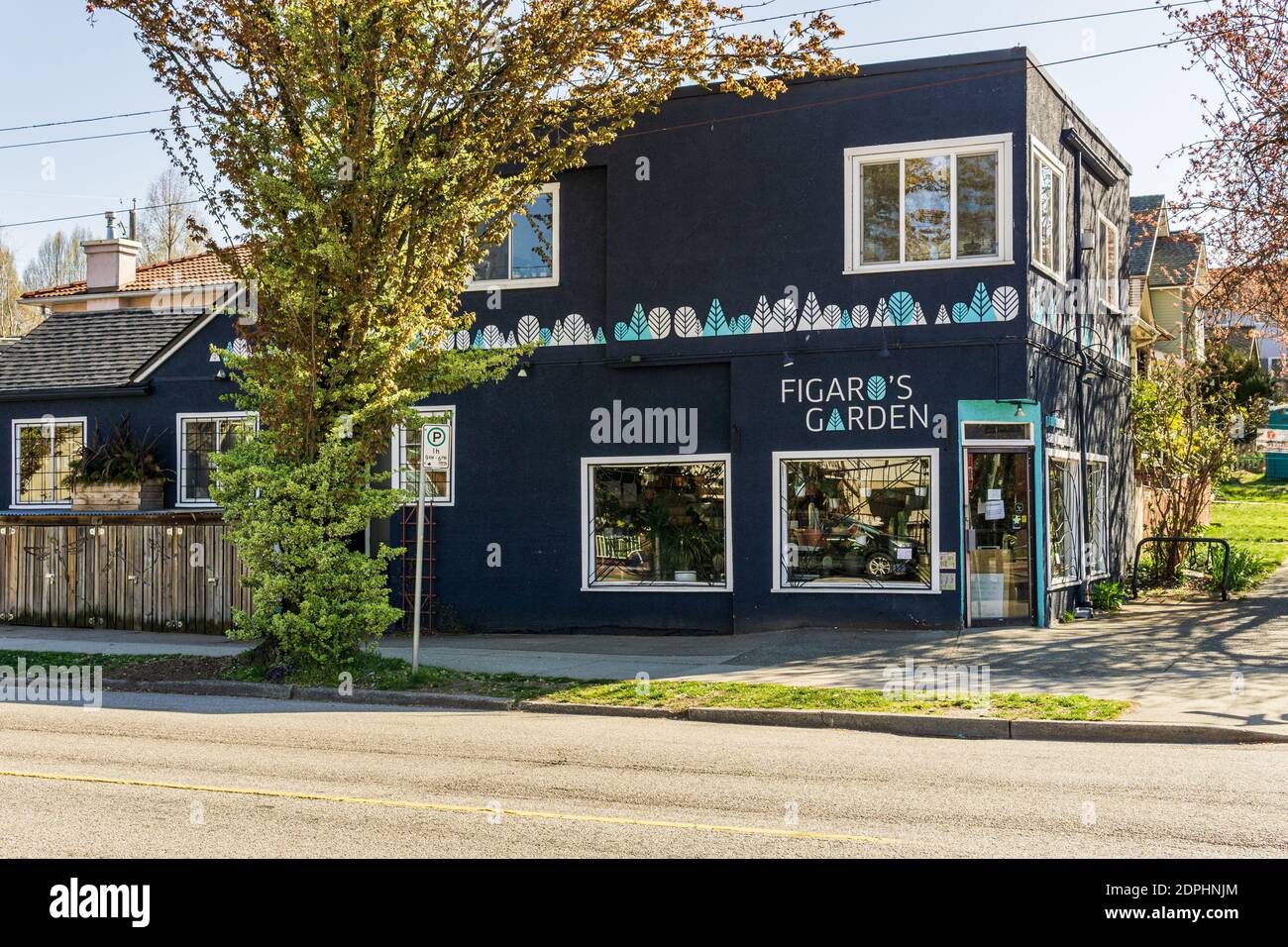 VANCOUVER, CANADA - APRIL 13, 2020: corner garden store at on a quiet city street. Stock Photo