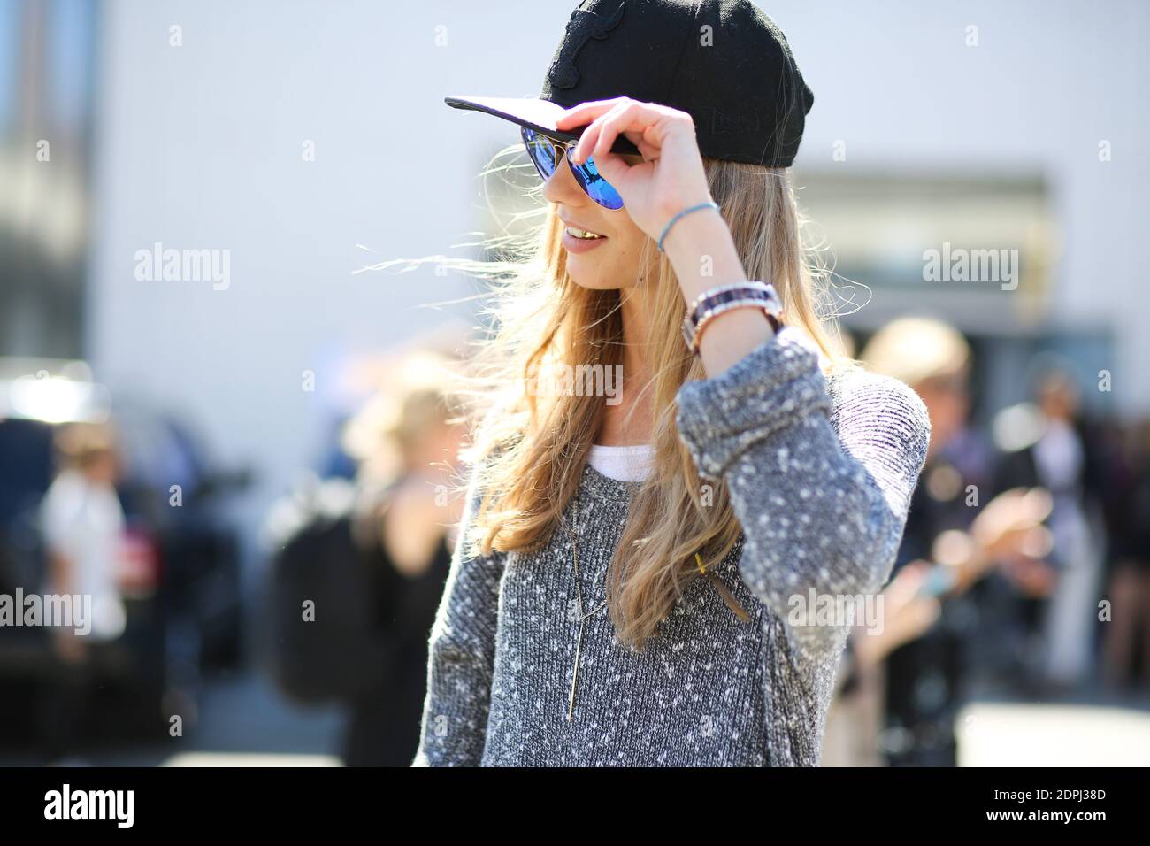 Street style model after Tommy Hilfiger Spring Summer 2016 show