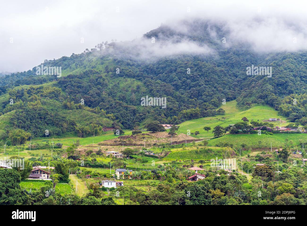 Landscape and cityscape of Mindo near Quito, Ecuador. Stock Photo