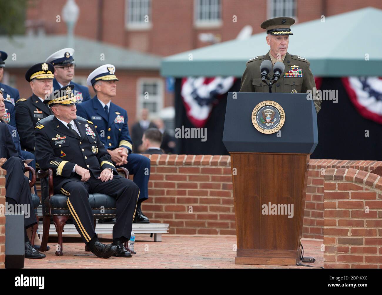 General Joseph Dunford makes remarks at General Martin Dempsey's retirement ceremony at Fort Myer, Virginia, September 25, 2015. Photo by Chris Kleponis /Pool/ABACAPRESS.COM Stock Photo