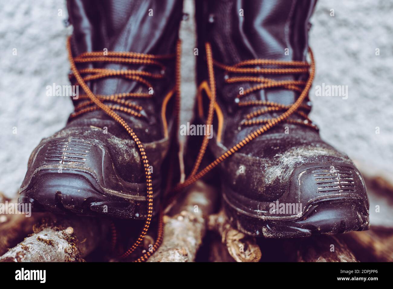 Woodcutter Boots Italian Alps Stock Photo
