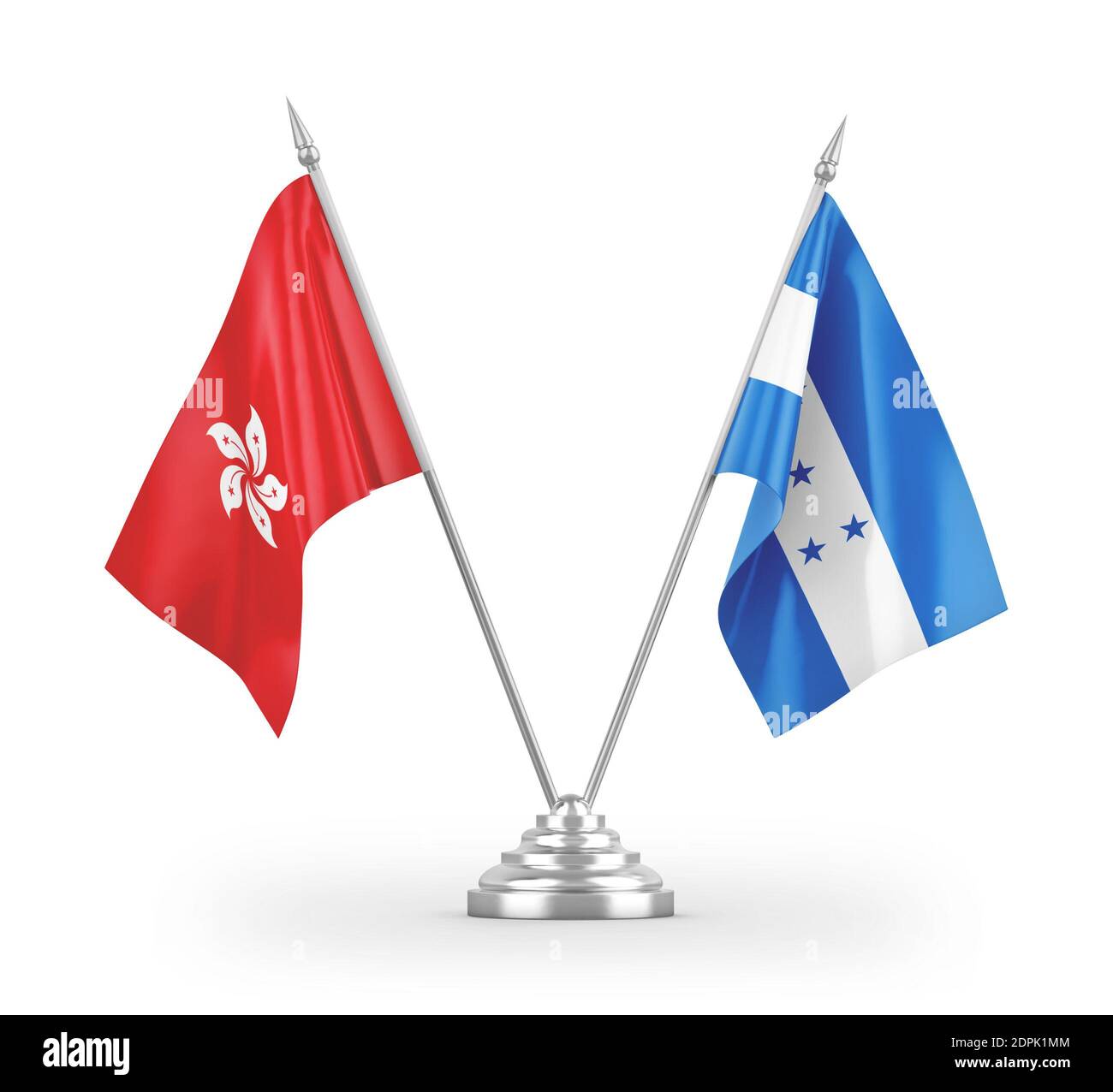 Honduras and Hong Kong table flags isolated on white 3D rendering Stock Photo