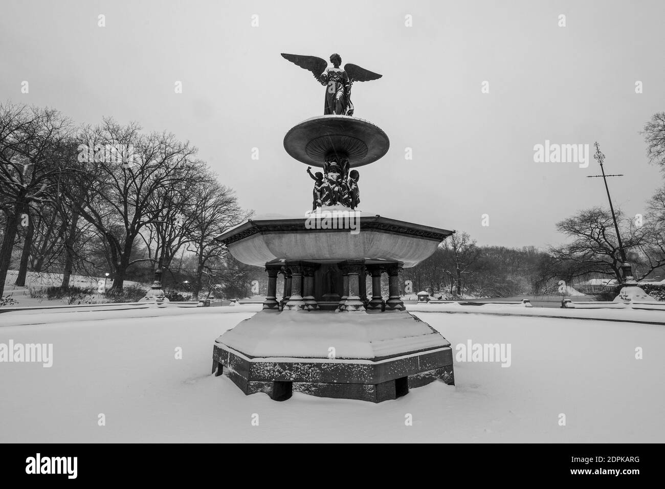 The Bethesda Fountain is covered in snow in Central Park, New York City Stock Photo