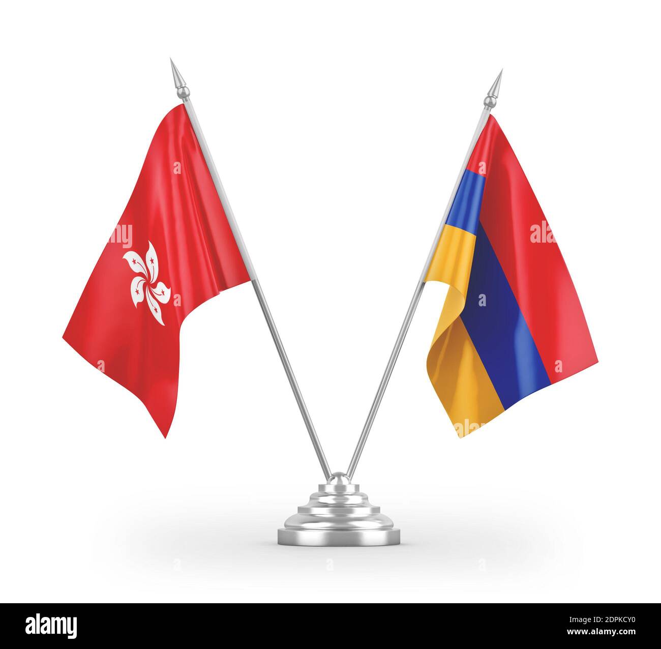 Armenia and Hong Kong table flags isolated on white 3D rendering Stock Photo