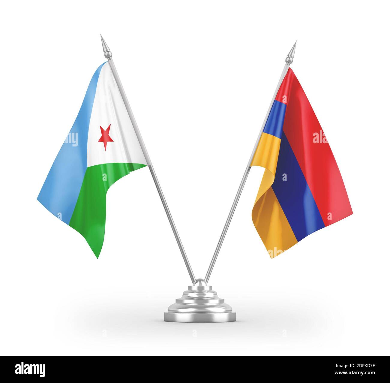 Armenia and Djibouti table flags isolated on white 3D rendering Stock Photo