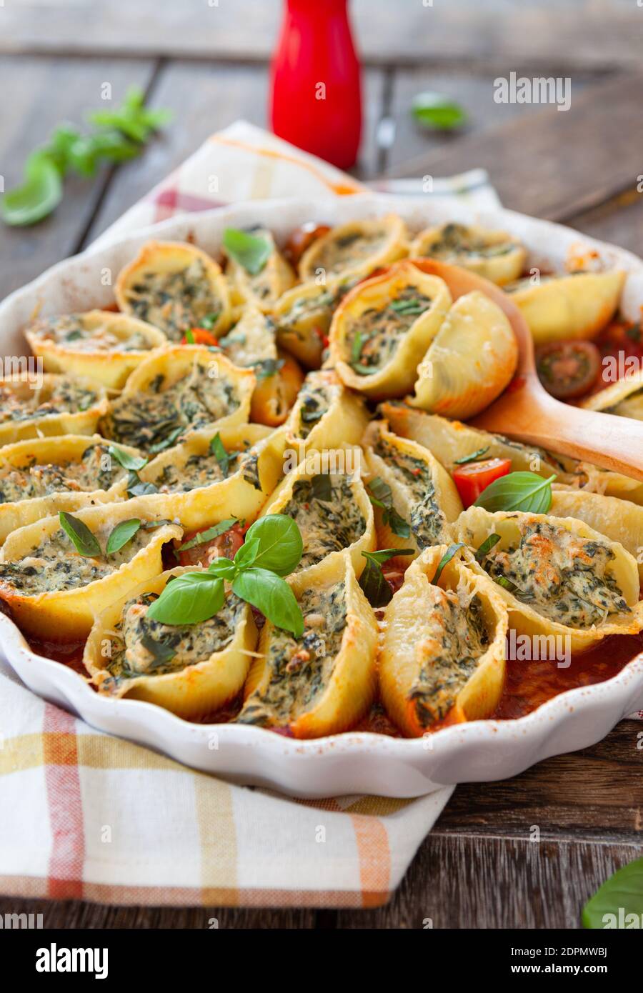 Shell Pasta Filled With Spinach And Ricotta Stock Photo