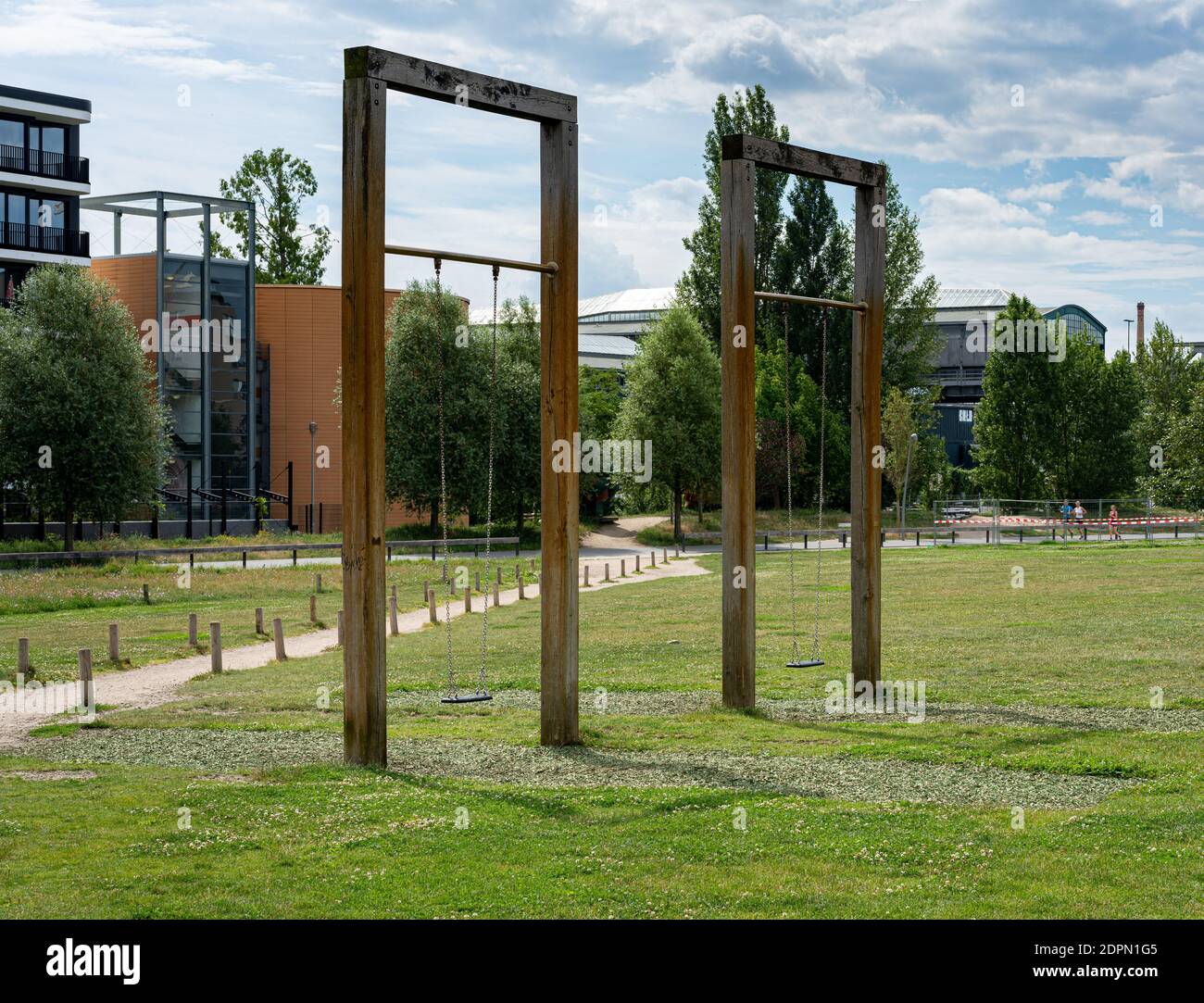 Empty Swing In The Park Stock Photo