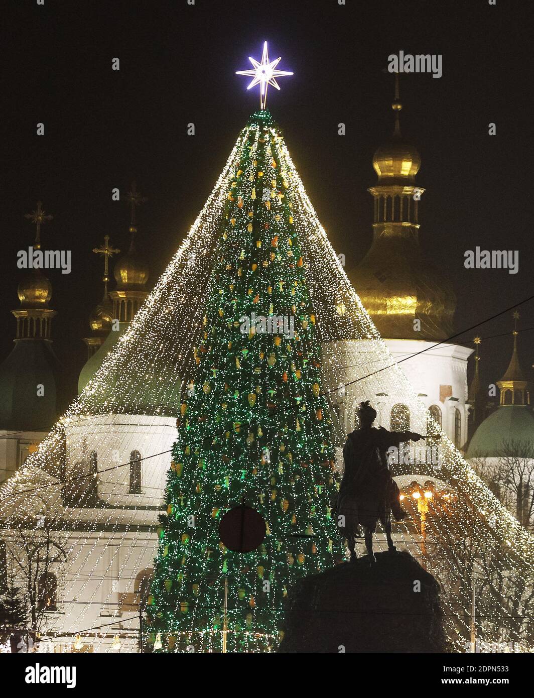 The main Ukrainian Christmas tree with the Bethlehem star on top is