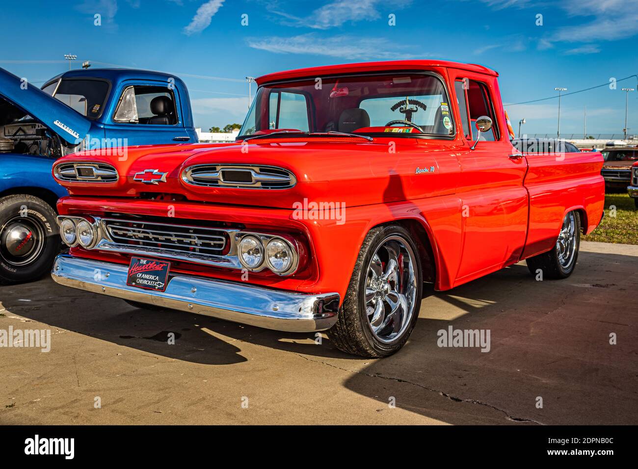 1961 Chevrolet Truck Apache 10 Hood Emblems – Pair, Chrome With Red Details (Counterpart Automotive)-1243759